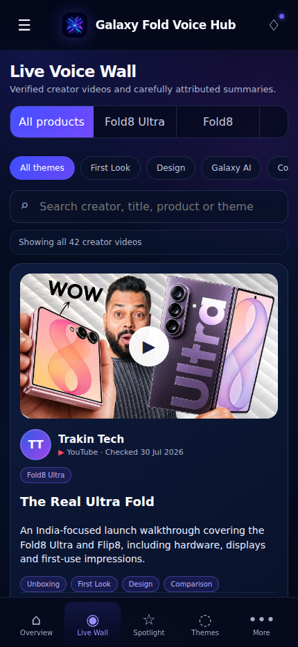 Live Voice Wall with product, theme and search filters